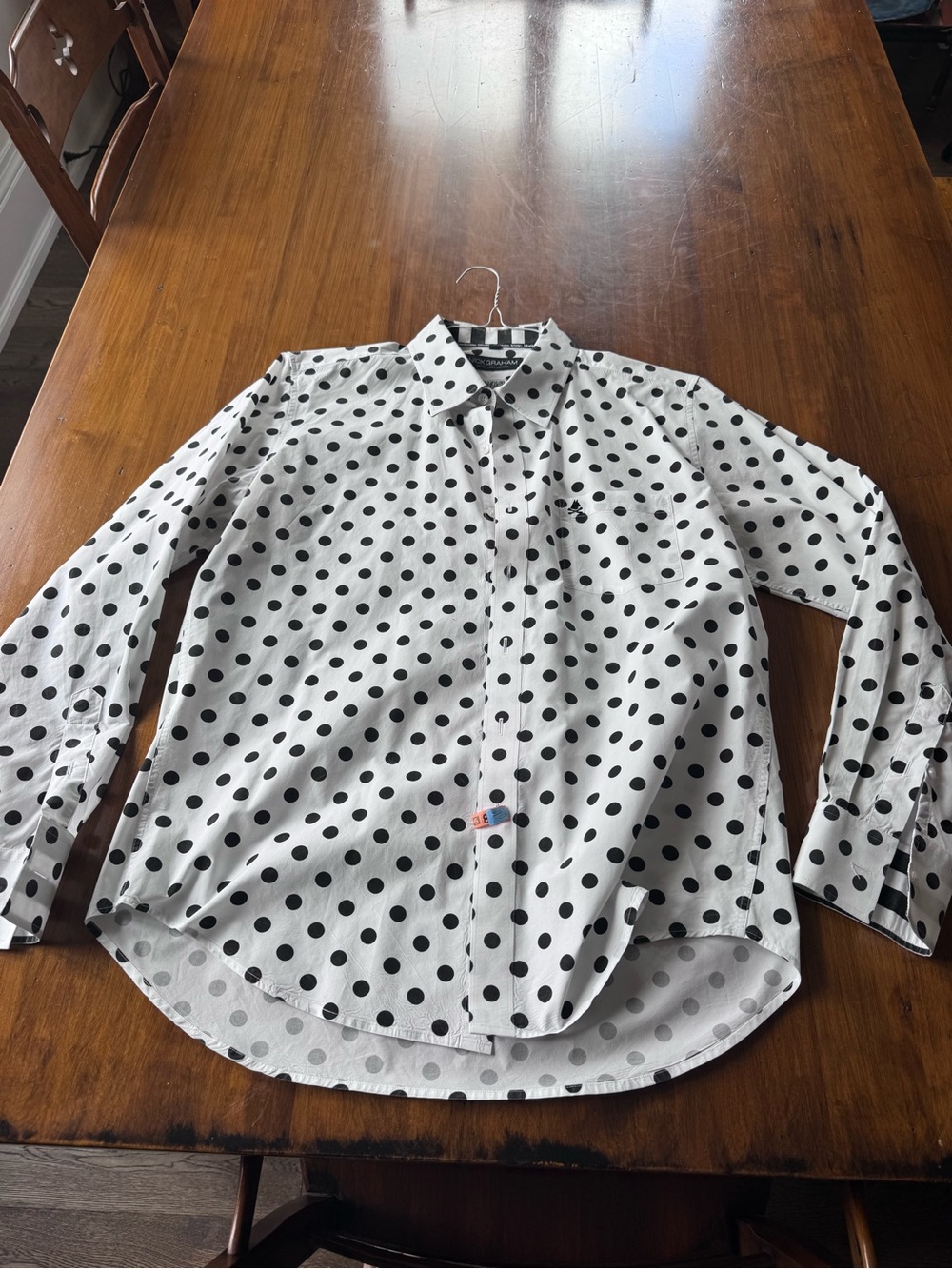 Men's White Polka Dot Dress Shirt - Black Spots